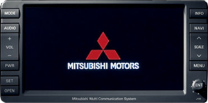 Mitsubishi HDD-based MMCS reference head unit showing its startup screen