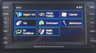 Mitsubishi MMCS J-05 head unit displaying its Info screen