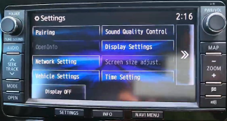 Mitsubishi MMCS J-11 head unit showing the Settings menu in English